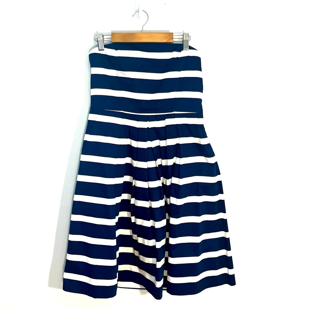 Strapless Navy & White Pleated Dress